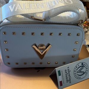 Valentino Orlandi White Crossbody Bag with Gold Studs